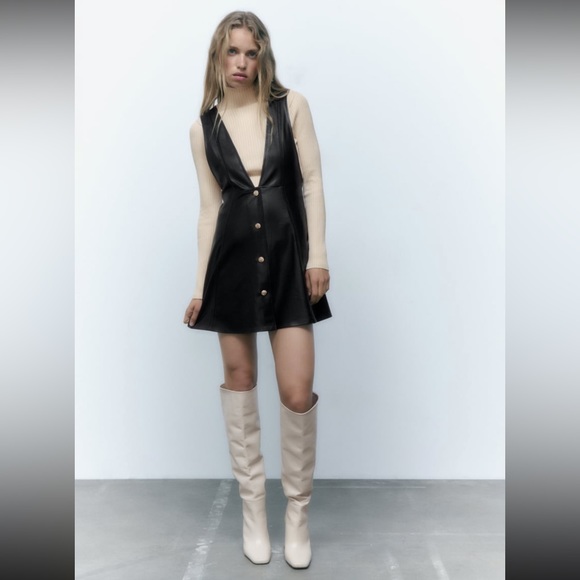 Zara Dresses & Skirts - Zara Faux Leather Pinafore Dress NWT Size M